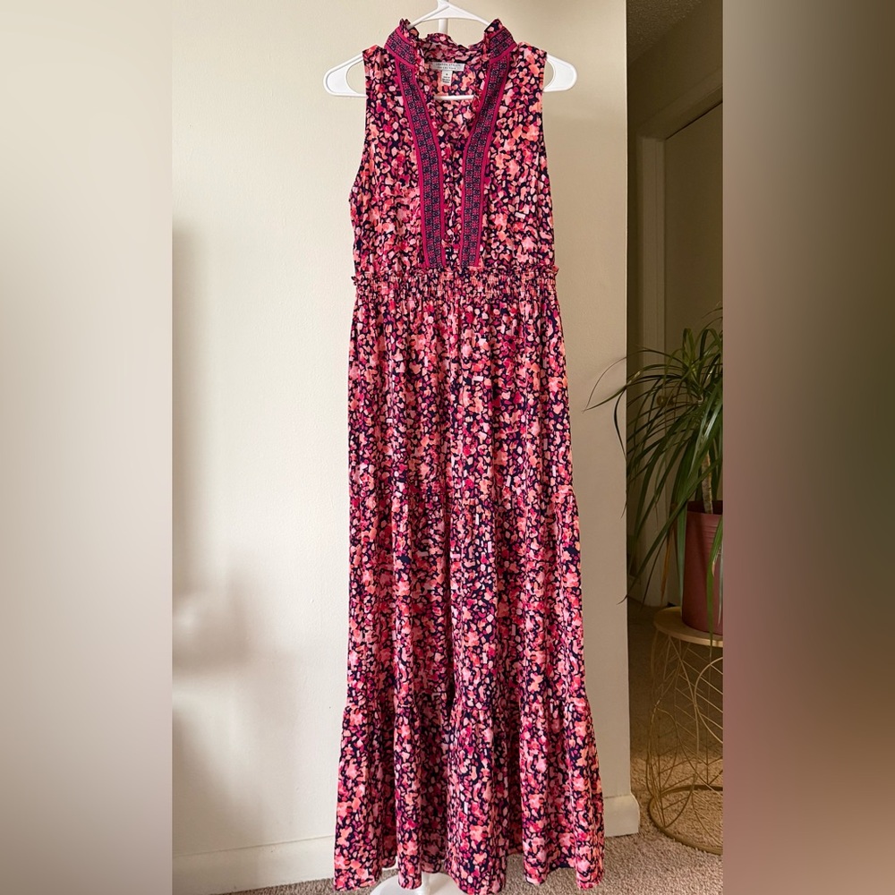 London Style Pink and Navy Printed Maxi Dress High Quality